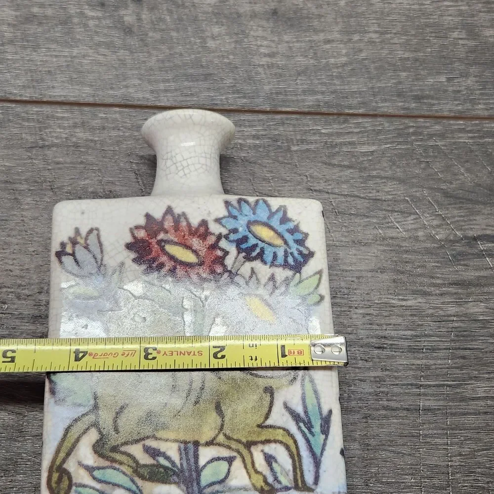 Pottery Barn Vase Deer Bird Floral Square Rectangle Pottery 7